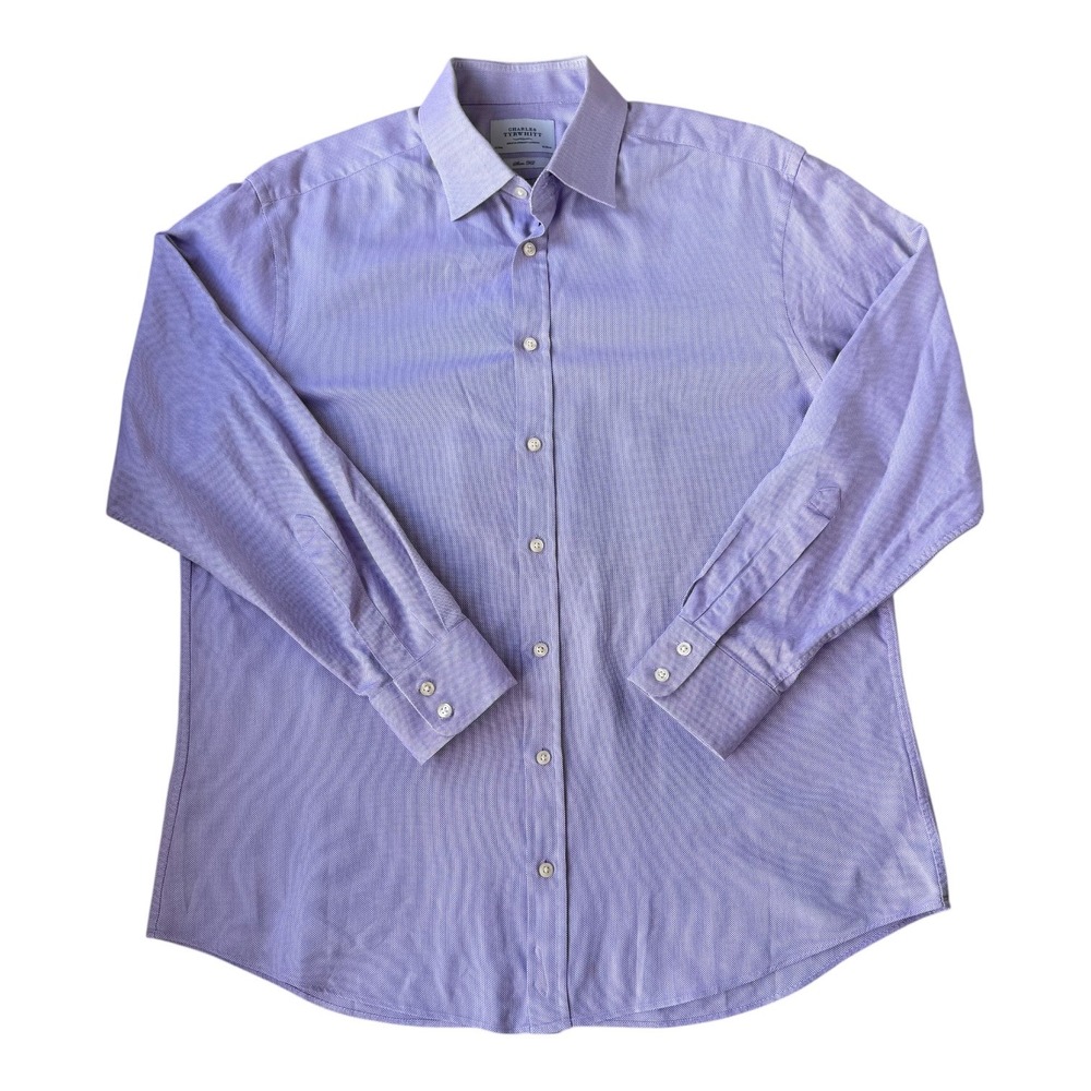 Charles Tyrwhitt Slim Fit Men's XL Lilac Purple Long Sleeve Textured Shirt 17/34
